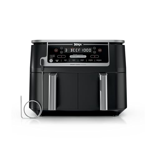 Ninja DZ550 Foodi 10 Quart 6-in-1 DualZone Smart XL Air Fryer with 2 Independent Baskets, Smart Cook Thermometer for Perfect Doneness, Match Cook and Smart Finish to Roast, Dehydrate and More, Black