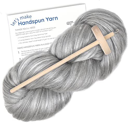 Learn to Spin - Beginner's Spinning Kit with Drop Spindle and Merino/Silk Blend Pencil Roving. Choose Your Color and Make Yarn! Color: Papyrus