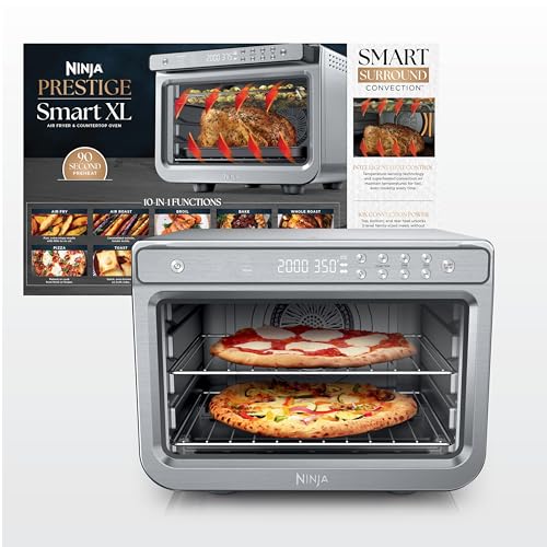 Ninja Air Fryer & Toaster Oven Combo | 10-in-1 Prestige Smart XL Countertop Oven | Bake up to 20 Cookies, Fit up to a 12lb Turkey | Pizza, Toast, Bake, Dehydrate | 1800 Watt | Stainless Steel | DT501​
