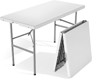 Sweetcrispy 4 FT Folding Picnic Table Easy to Fold and Store, Foldable Table for Camping P