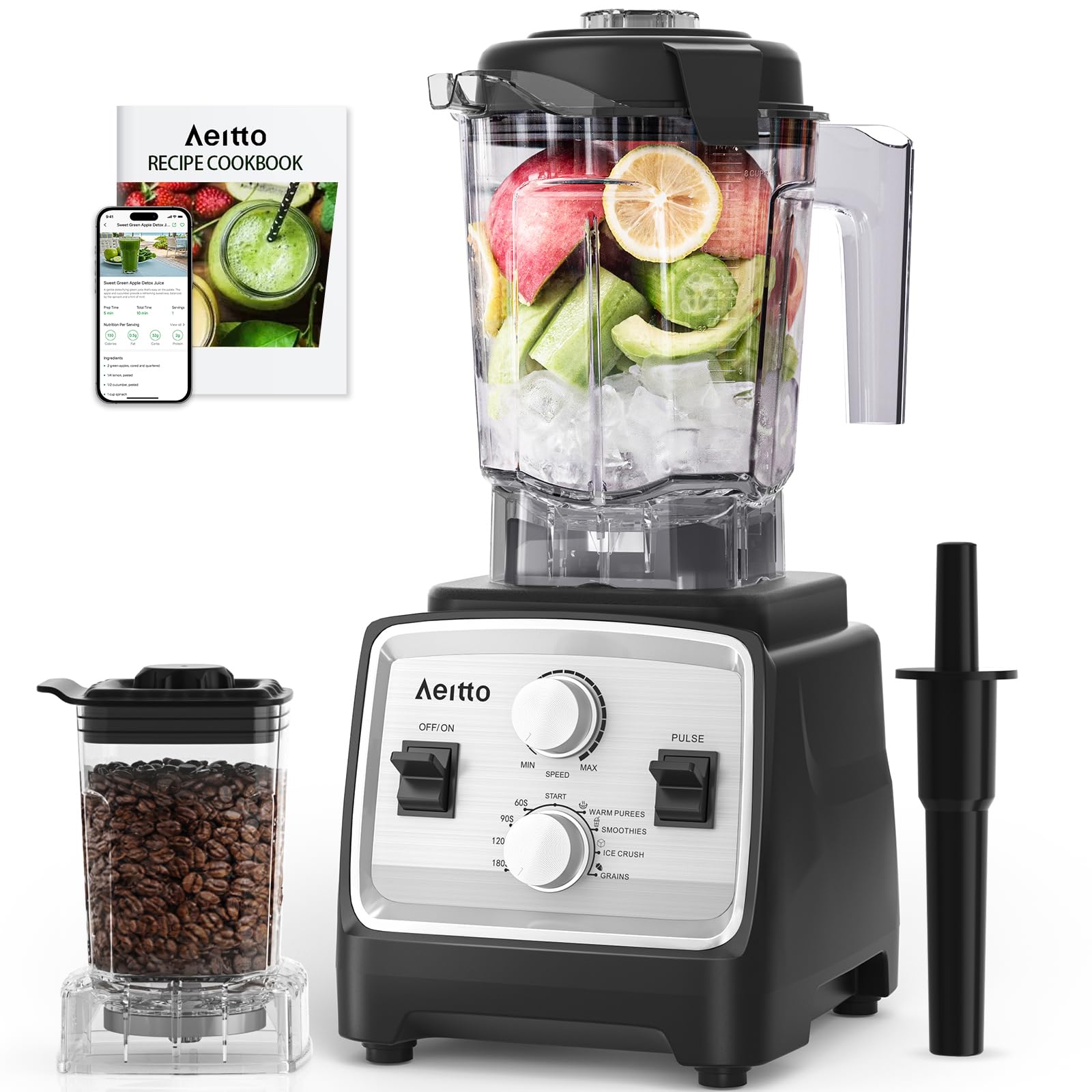 Aeitto Blenders for Kitchen with 1800W Motor, 68Oz. Large Capacity, 2- — Build quality and design details up close