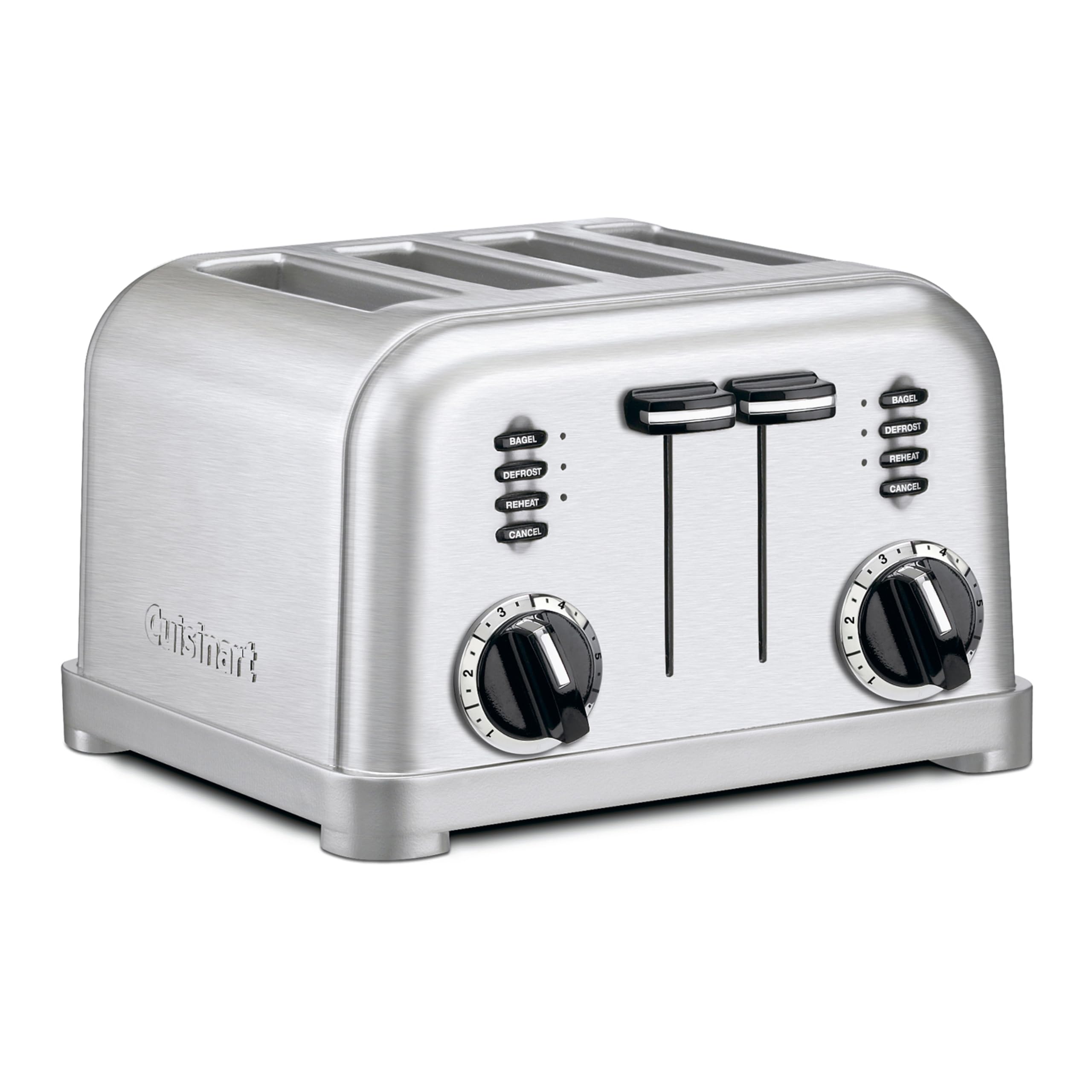Cuisinart 4 Slice Compact Stainless Steel Toaster with Extra-Wide Slots for Bread, French Toast, Bagels & Pastries, Defrost & Reheat Functions, CPT-180P1, Brushed Stainless, Remova