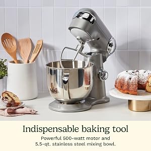 Cuisinart Stand Mixer, 12 Speeds, 5.5-Quart Mixing Bowl, Chef's Whisk, Flat Mixing Paddle,