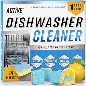 Dishwasher Cleaner And Deodorizer Tablets - 24 Pack Deep Cleaning Descaler Pods for Dish W